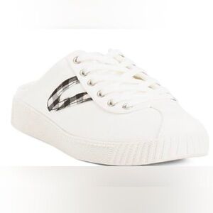 White Women's Lace-Up Canvas Sneaker with Plaid Accent